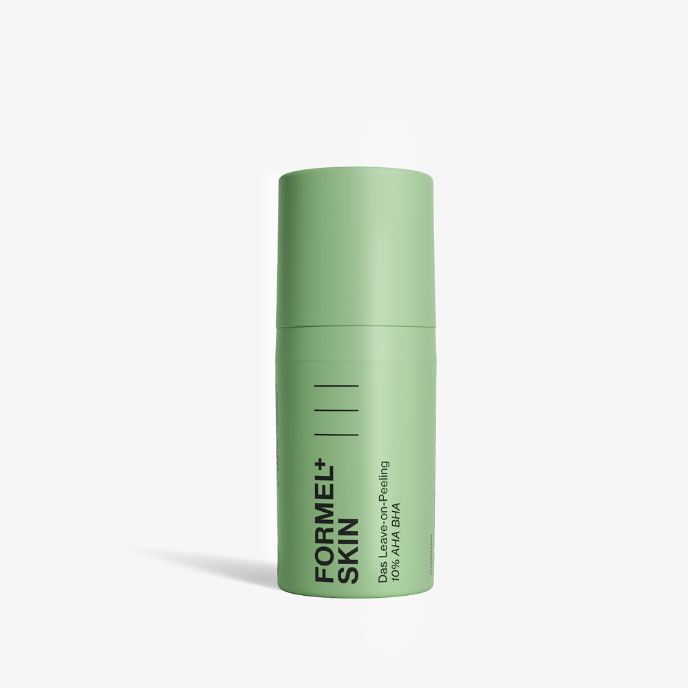 Das Leave-on-Peeling 10% AHA BHA 30ml - Peeling in originaler Verpackung, Frontansicht mit Logo und Produktbezeichnung.